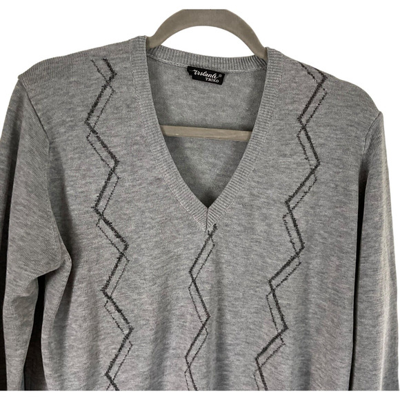 Arslanb Triko Men's V-Neck Sweater Large Light Gray Zigzag Pattern - Picture 8 of 9